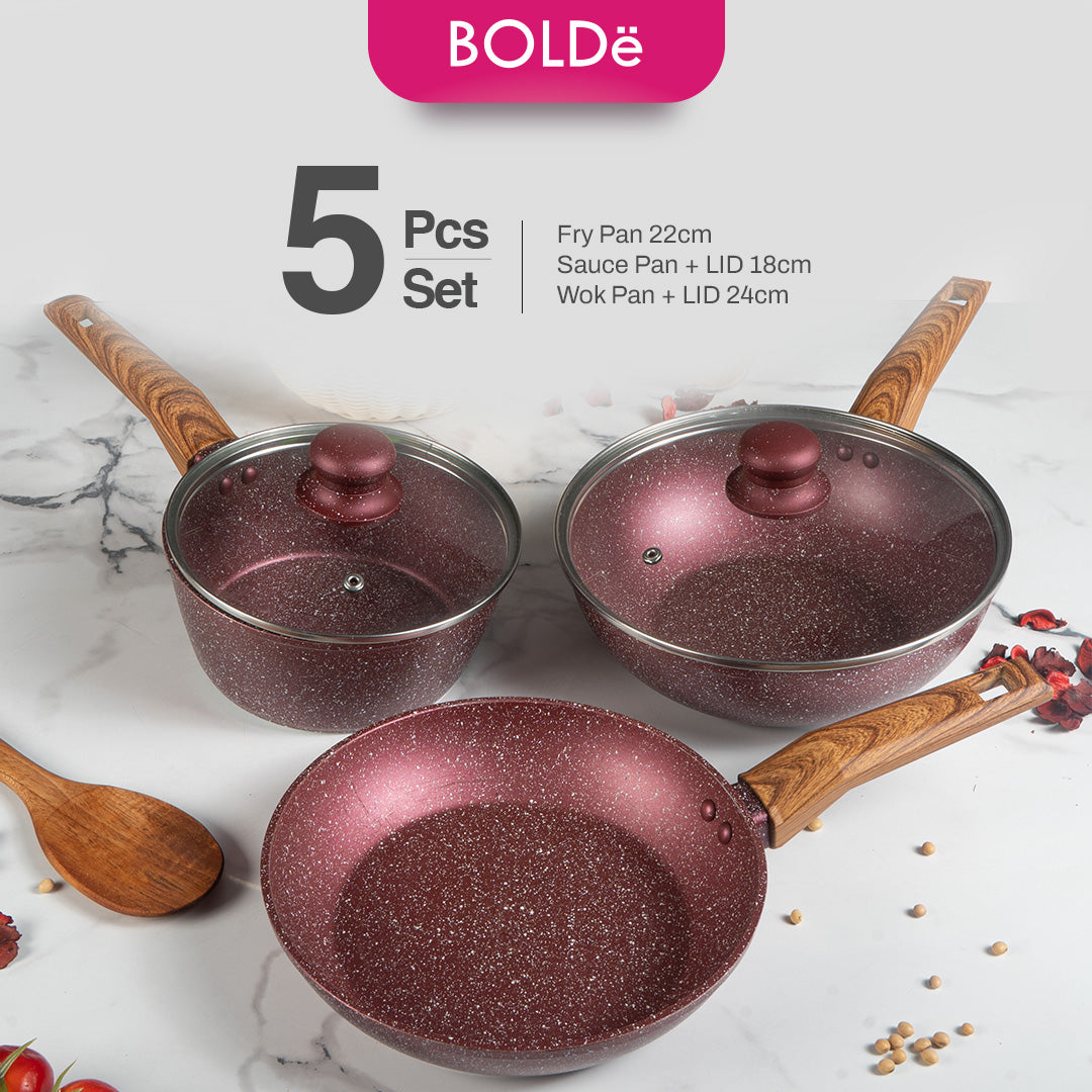 Organic Rose Pan Set 5pcs - Pan Anti Lengket Granite Coating