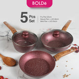 Organic Rose Pan Set 5pcs - Pan Anti Lengket Granite Coating