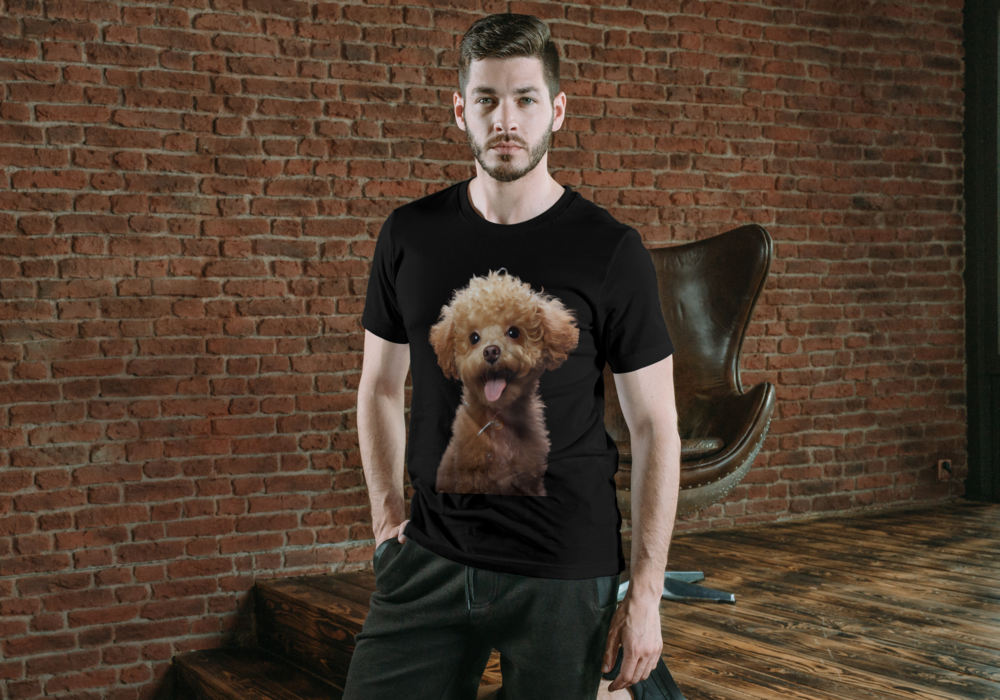 T-Shirt Short Sleeve Animals Print Unisex - Brown Poodle
