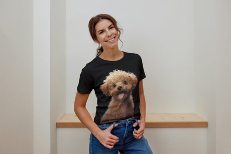 T-Shirt Short Sleeve Animals Print Unisex - Brown Poodle