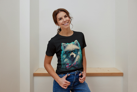 T-Shirt Short Sleeve Animals Print Unisex - White Husky