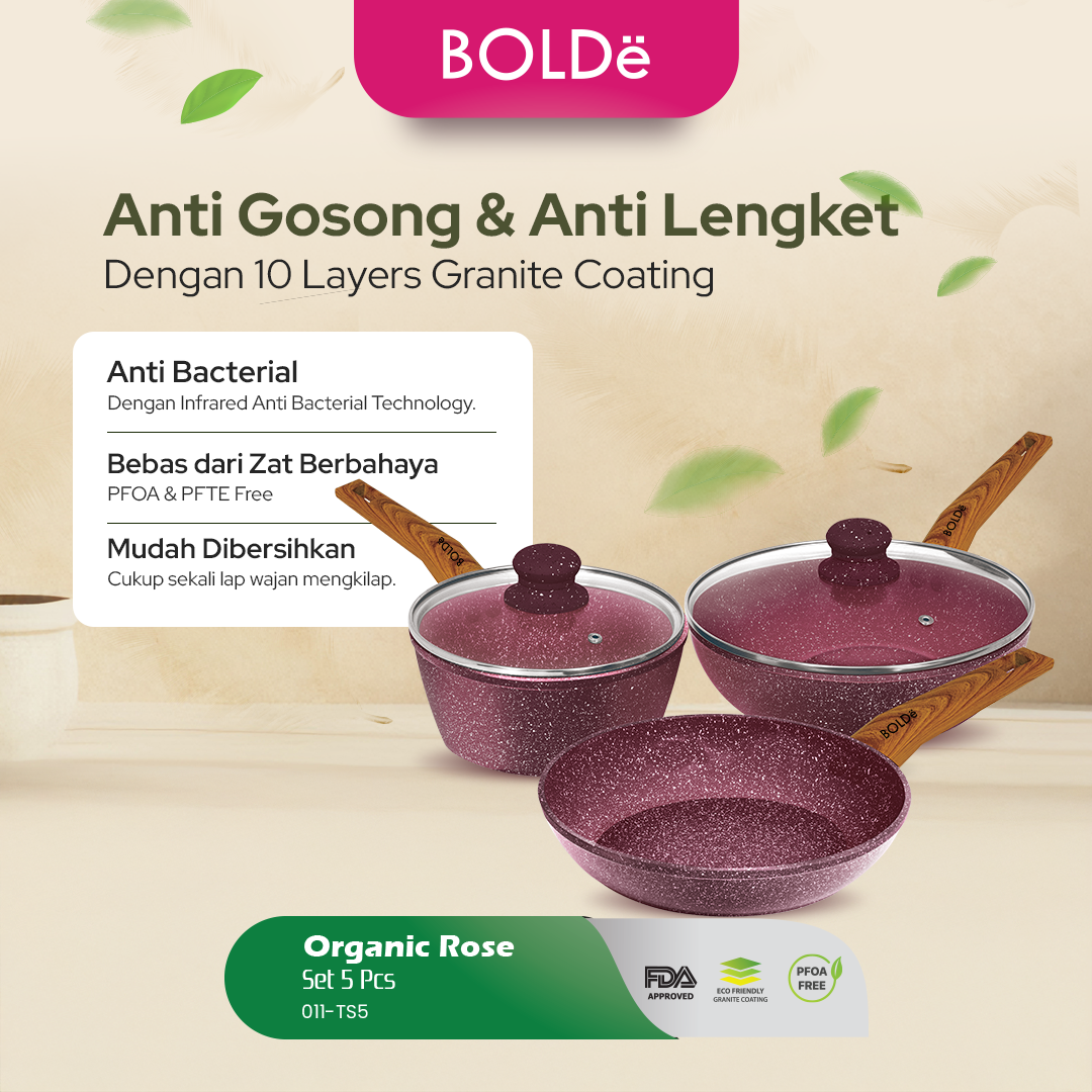 Organic Rose Pan Set 5pcs - Pan Anti Lengket Granite Coating