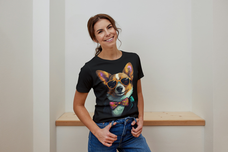 T-Shirt Short Sleeve Animals Print Unisex - Handsome Corgi