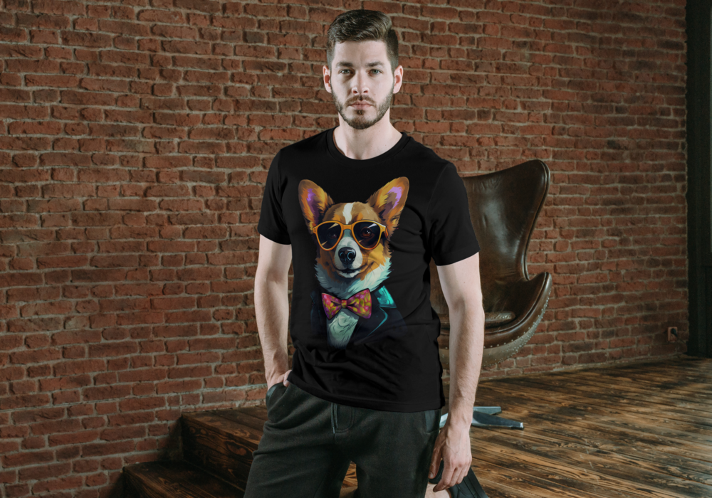T-Shirt Short Sleeve Animals Print Unisex - Handsome Corgi