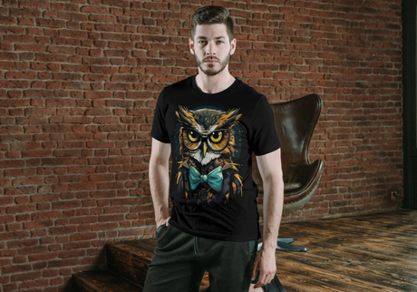 T-Shirt Short Sleeve Animals Print Unisex - Handsome Owl