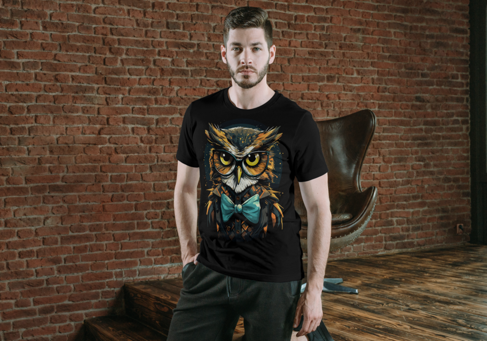 T-Shirt Short Sleeve Animals Print Unisex - Handsome Owl