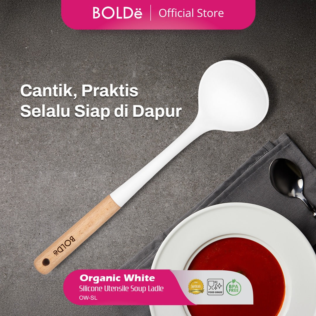 BOLDe organic white utensile Silicone soup ladle