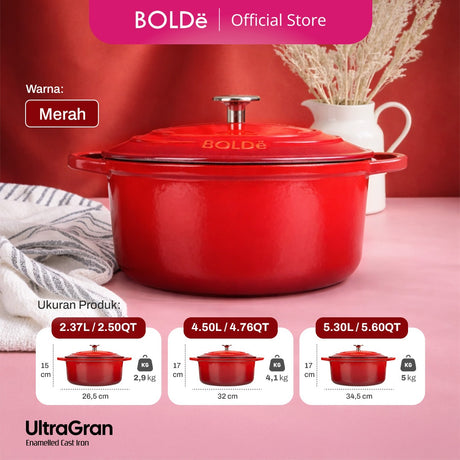 BOLDë UltraGran Enamelled Cast Iron Dutch Oven 2,37L Red/red