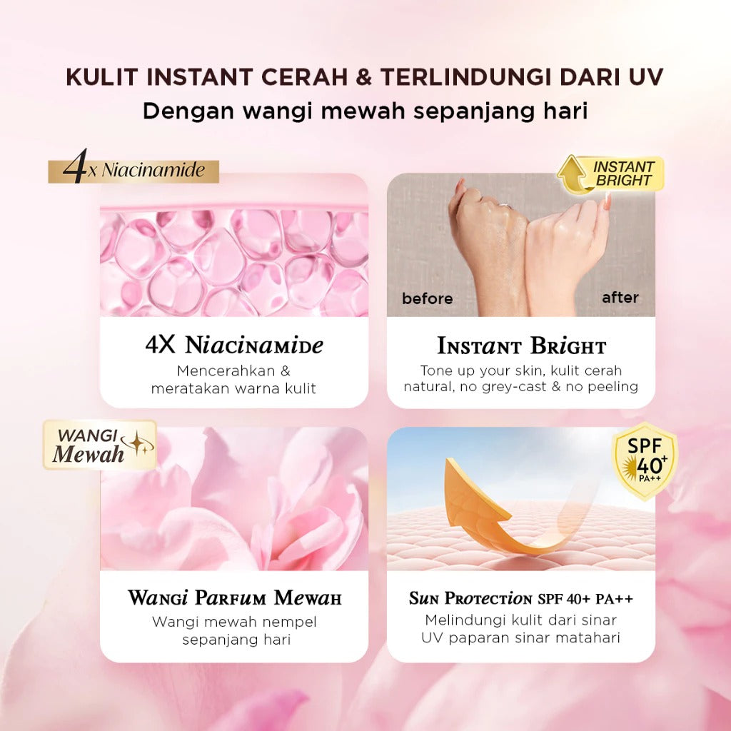 Bonavie TONE UP UV Brightening Body Serum SPF 40 PA++ & 4X NIACINAMIDE Instant brightening - Fragrance Wangi Mewah Body Lotion - Fleur Du Jardin