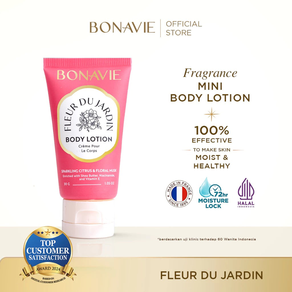 Bonavie Body Lotion Travel Size 30gr Wangi Tahan Lama Melembapkan Mencerahkan - Fleur du Jardin