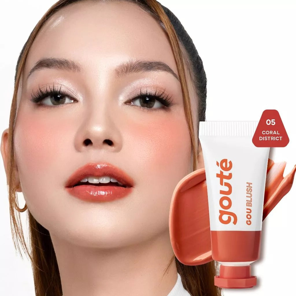 Goute Goublush Cream Blush for Cheek Blendable High Pigmented Lightweight Blush on - 05 Coral District