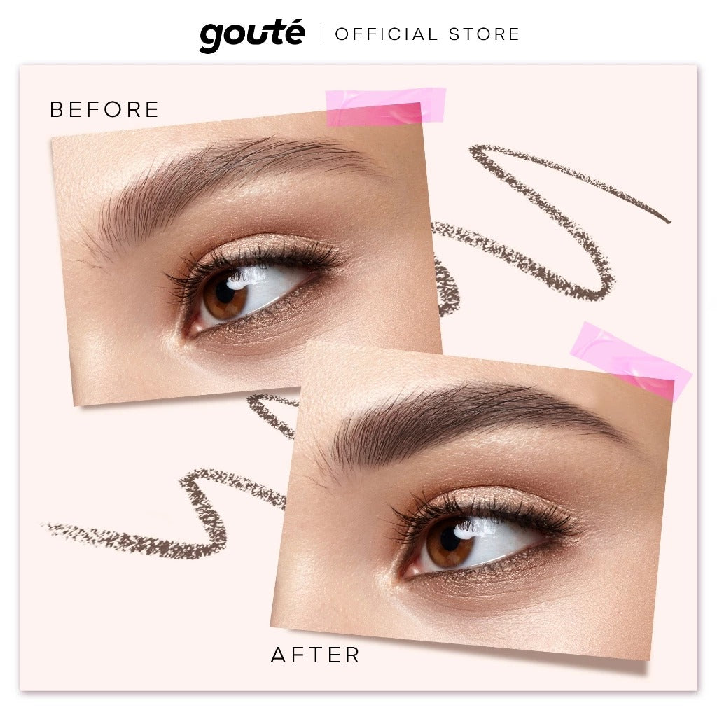Goute Matte Eyebrow - Pensil Alis putar Long Lasting upto 12H | Buildable & Blendable Precise Tip & Soft Spoolie Goubrow - 02 Ebony Brown