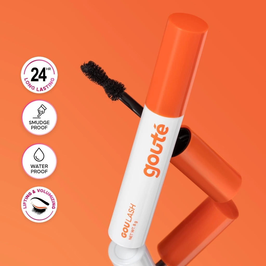 Goulash  Quick Lift Mascara  2in1 Smudgeproof mascara yang dapat membuat bulu mata tampak lebih lentik dan tebal natural tanpa terasa bergumpal, tidak mudah luntur dan tahan lama. Dengan aplikator berbentuk jam pasir yang mampu menggulung bulu mata secara