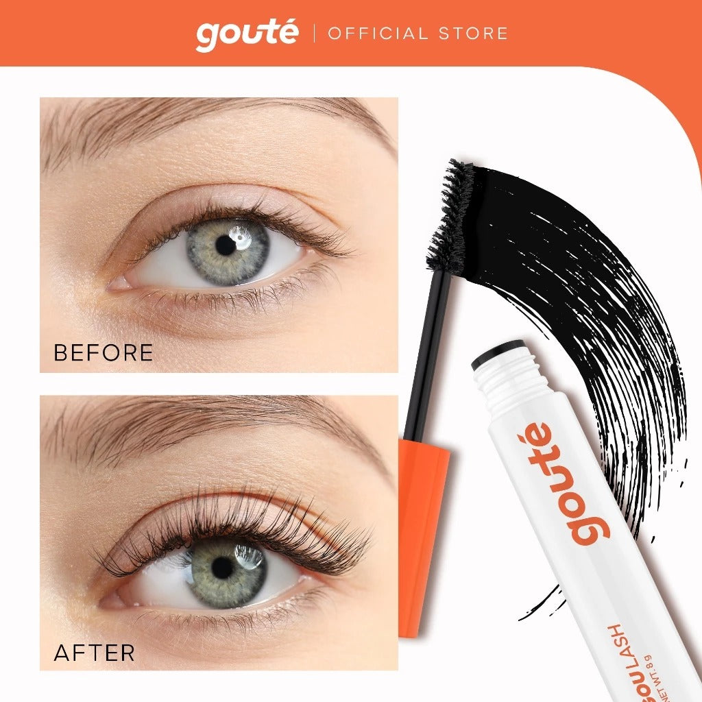 Goulash  Quick Lift Mascara  2in1 Smudgeproof mascara yang dapat membuat bulu mata tampak lebih lentik dan tebal natural tanpa terasa bergumpal, tidak mudah luntur dan tahan lama. Dengan aplikator berbentuk jam pasir yang mampu menggulung bulu mata secara