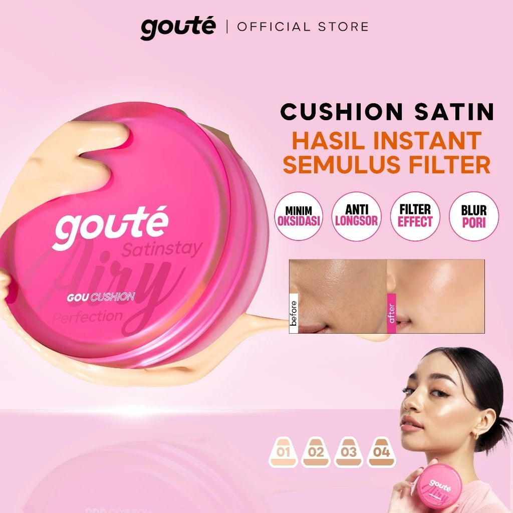 Goute Cushion Satin Stay Airy Perfection - Ringan, Menyamarkan Pori, Minim Oksidasi, Tahan Lama Long Lasting - 02 Royal Palais