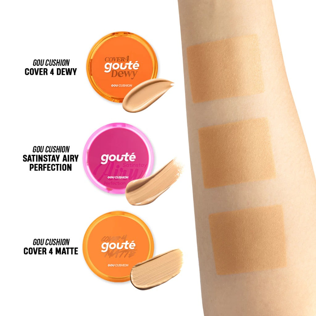 Goute Cushion Satin Stay Airy Perfection - Ringan, Menyamarkan Pori, Minim Oksidasi, Tahan Lama Long Lasting - 03 Musee Picasso