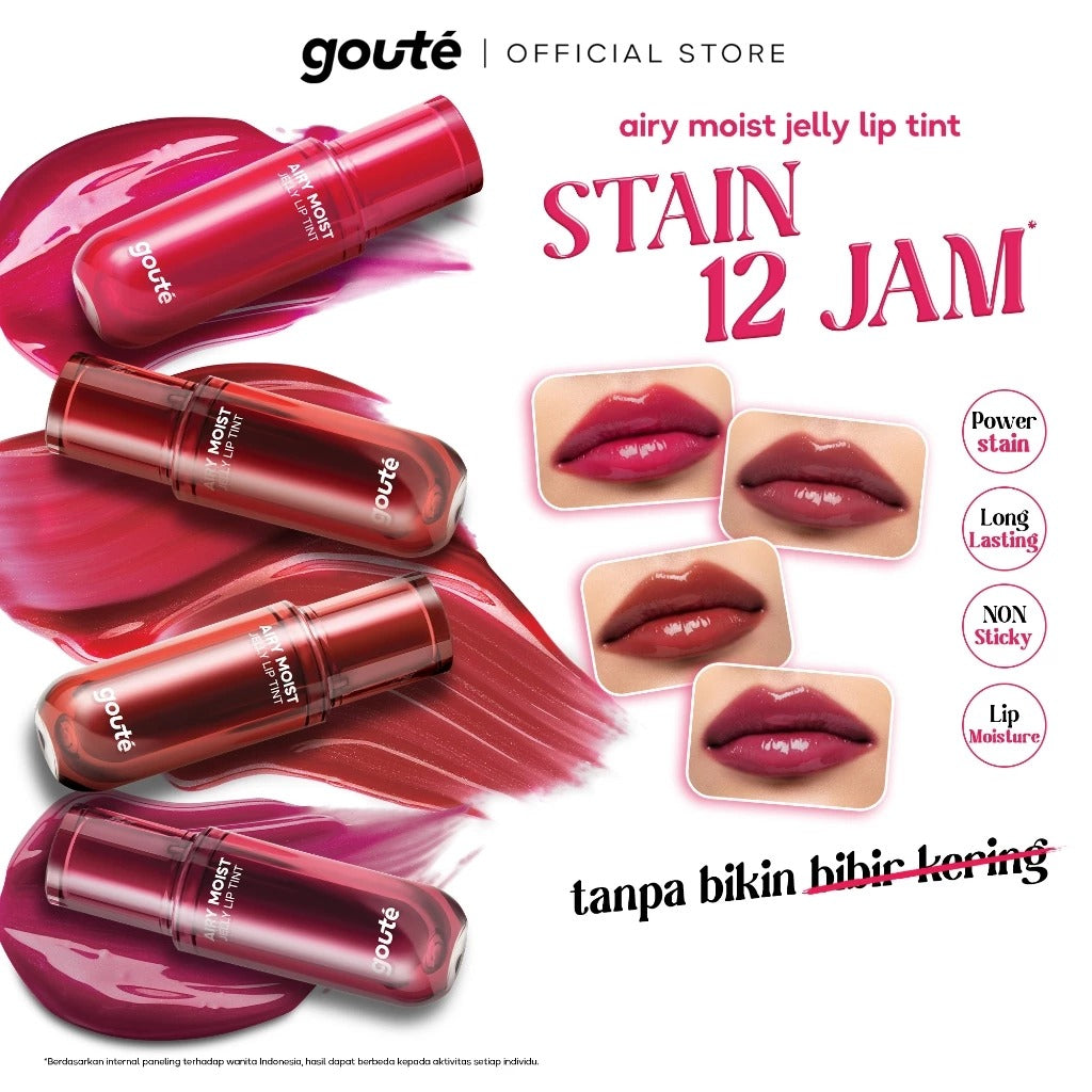 Goute Airy Jelly Lip Tint Stain - Light Moist | Long Lasting up 12H | Ringan Tahan Lama | Gloss Glossy | Dewy Cheek - 08 Fig Canyon