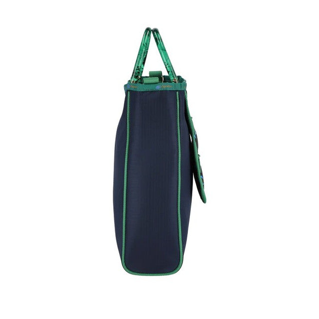 Lg 2 Zip Pocket Tote In Navy Heart Leopard