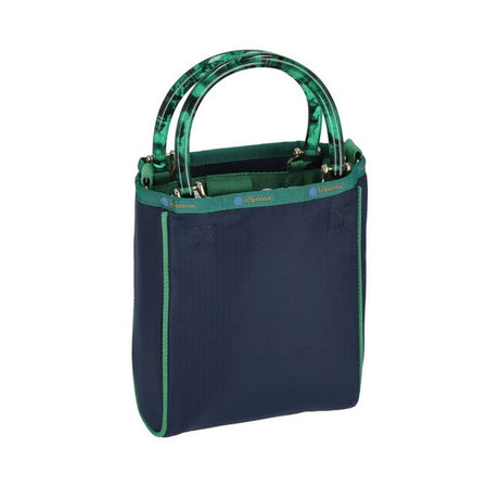 Sm 2 Zip Pocket Tote In Navy Heart Leopard