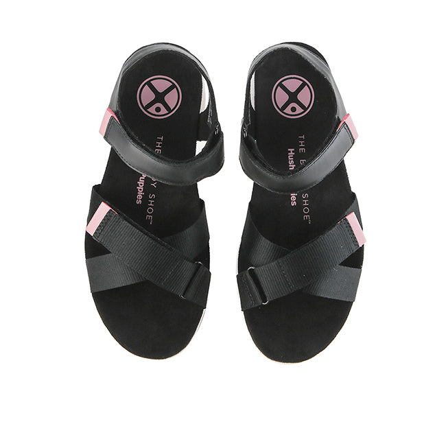 Hush Puppies Sandal Wanita Sandals Breathe Qtr Strap In Bold Black Leather