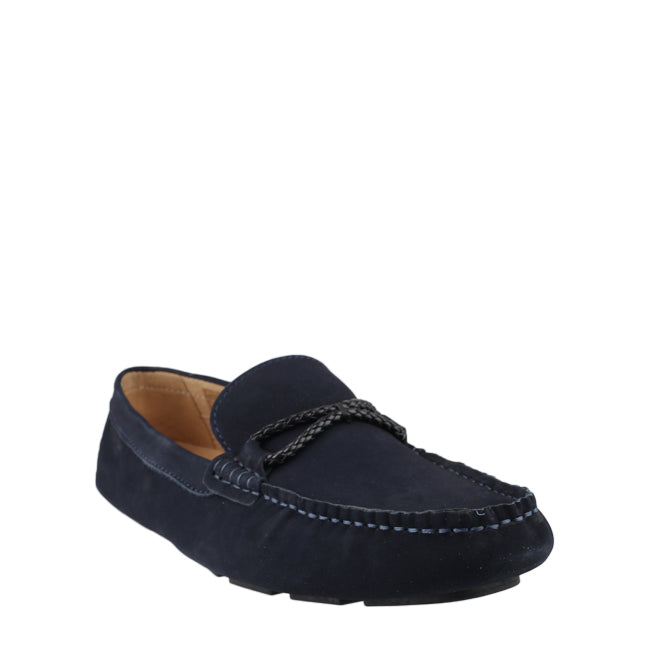 Hush Puppies Sepatu Slip On Pria Tennov Saddle Moc In Blue Nubuck