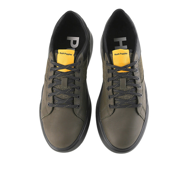 Hush Puppies Sepatu Pria Sneakers Rush Sneaker In Dark Olive Leather