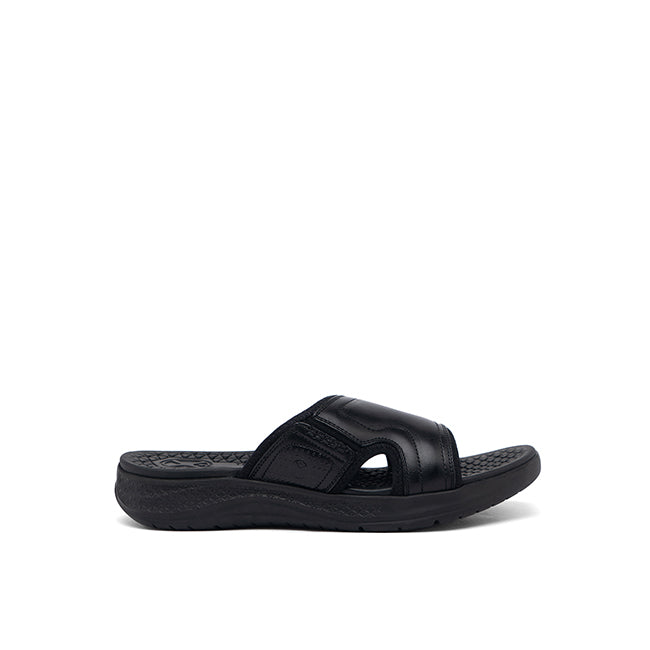 Hush Puppies Men Sandals Activate Band Slide In Bold Black Leather