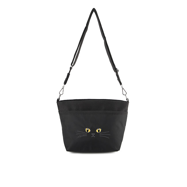 LeSportsac Unisex Small Bucket Bag In Black Cats Embroidery
