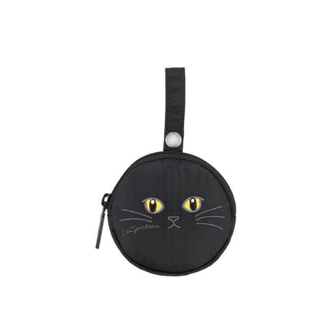 LeSportsac Unisex Mini Round Charm In Black Cats Embroidery