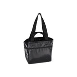 Two Handle Zip Tote In Black Shine
