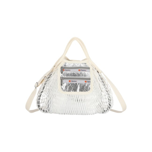 Sm Net Shoulder Bag In Fish Net Silver Foil