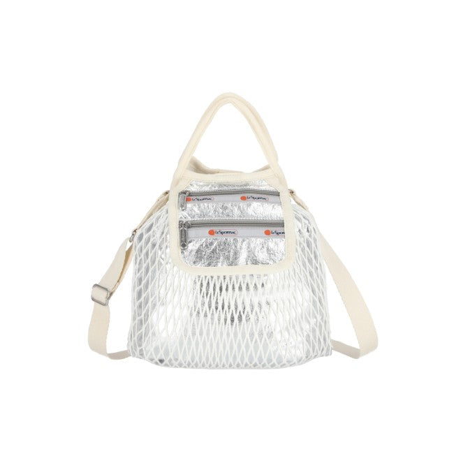 Sm Net Shoulder Bag In Fish Net Silver Foil