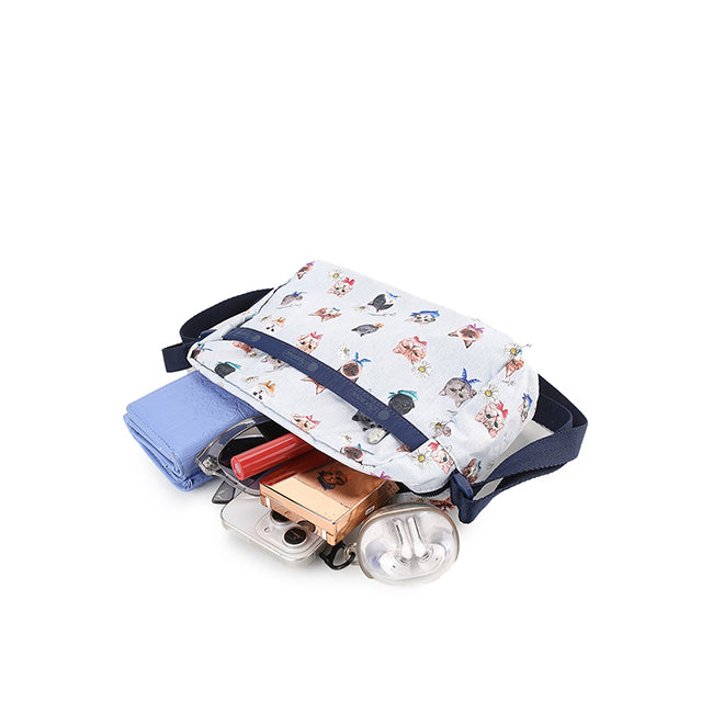 Daniella Crossbody In Playful Cats Sky Blue