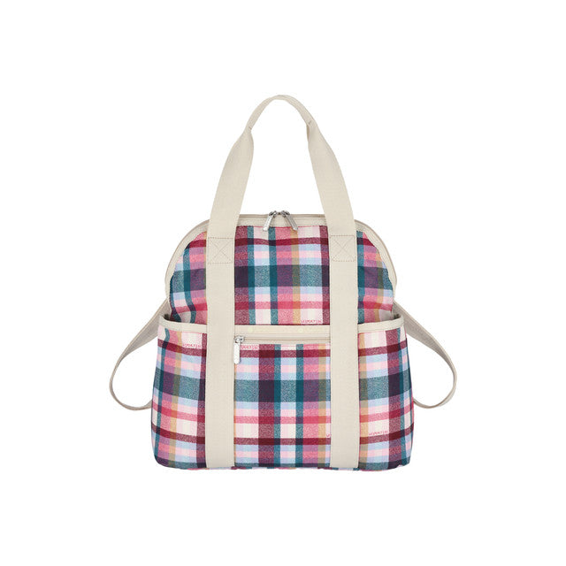 Double Trouble Backpack In Pink Plaid