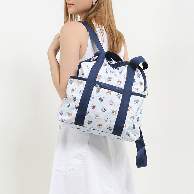 Double Trouble Backpack In Playful Cats Sky Blue