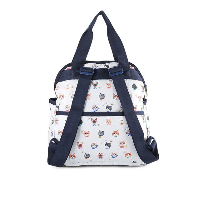 Double Trouble Backpack In Playful Cats Sky Blue