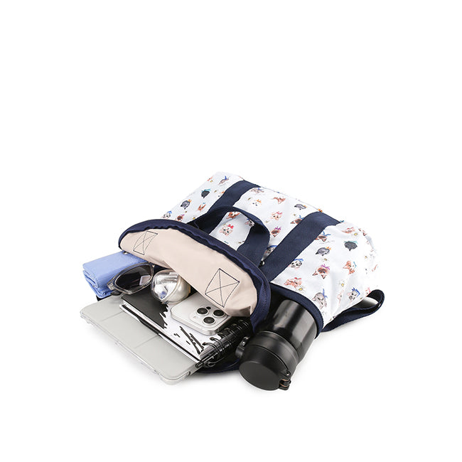 Double Trouble Backpack In Playful Cats Sky Blue