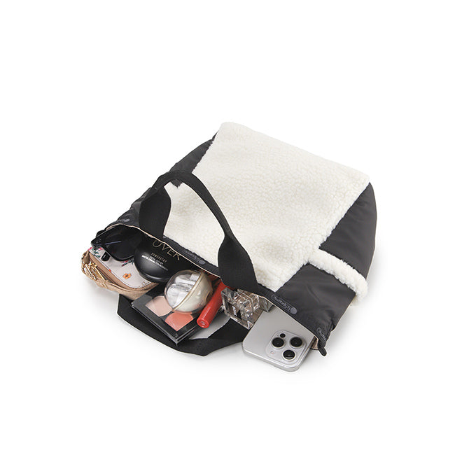 LeSportsac Unisex Sherpa Small Open Tote In Cream Vegan Sherpa