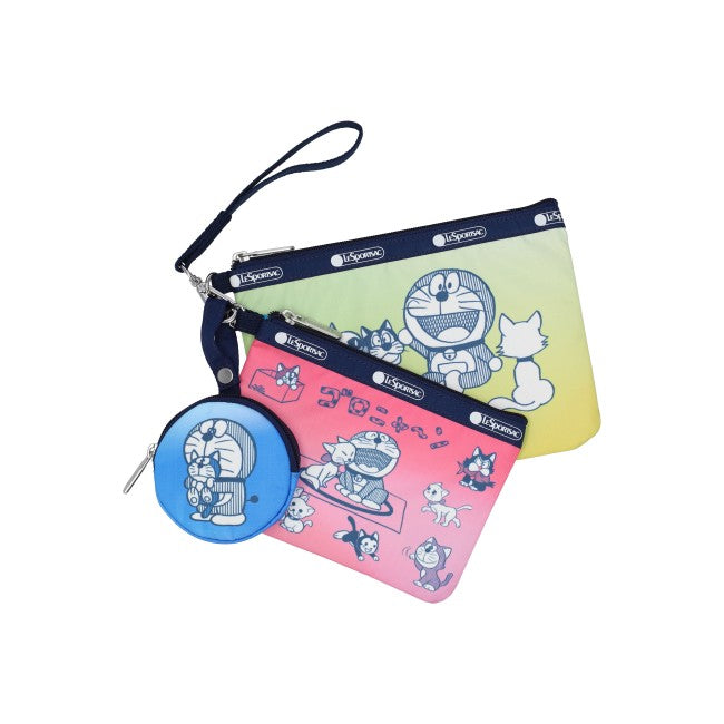 LeSportsac Unisex Wristlet Pouch W/ Round C In Doraemon With Meow
