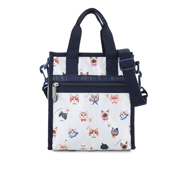Mini N/S Tote In Playful Cats Sky Blue