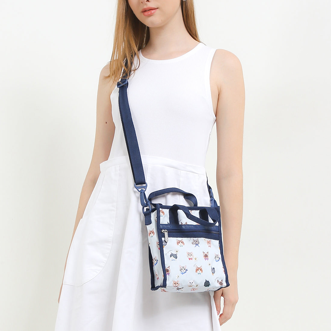 Mini N/S Tote In Playful Cats Sky Blue