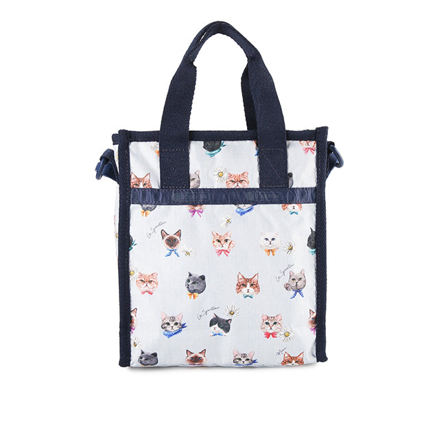 Mini N/S Tote In Playful Cats Sky Blue