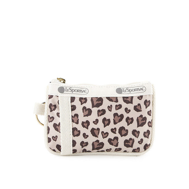 Key Card Holder In Latte Heart Leopard