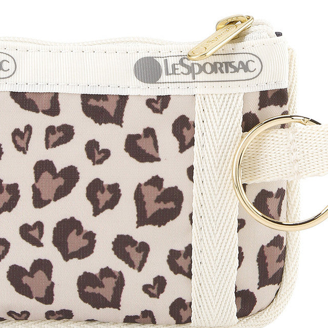 Key Card Holder In Latte Heart Leopard