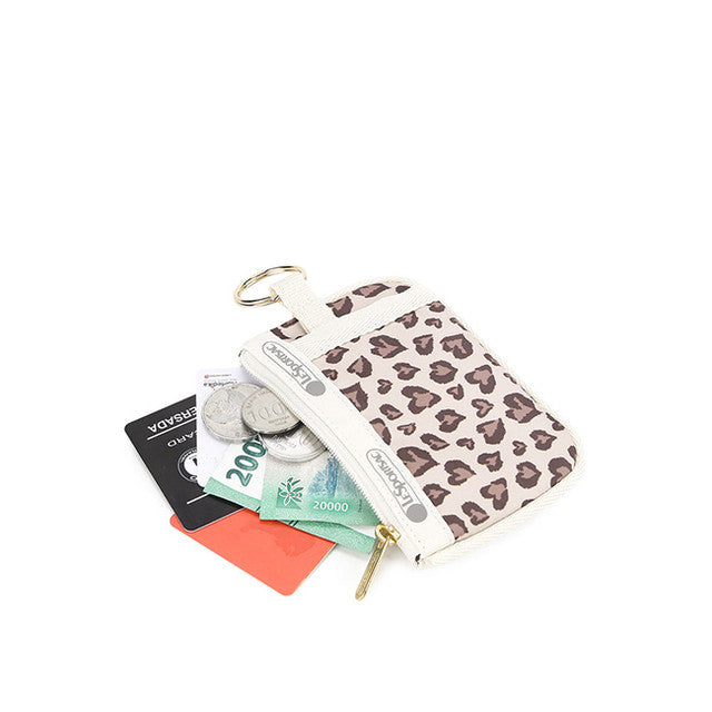 Key Card Holder In Latte Heart Leopard