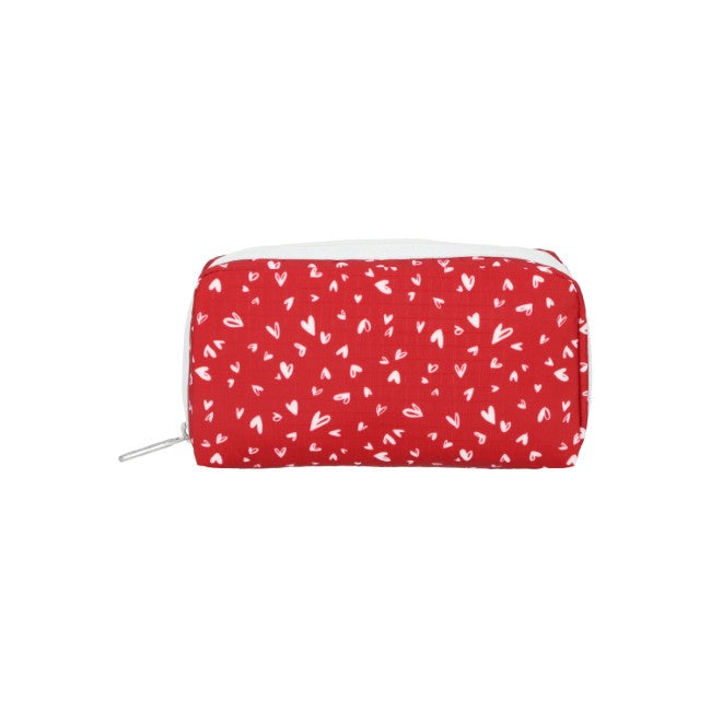 LeSportsac Unisex Pouch Rectangular Cosmetic In Red Mini Hearts Wh