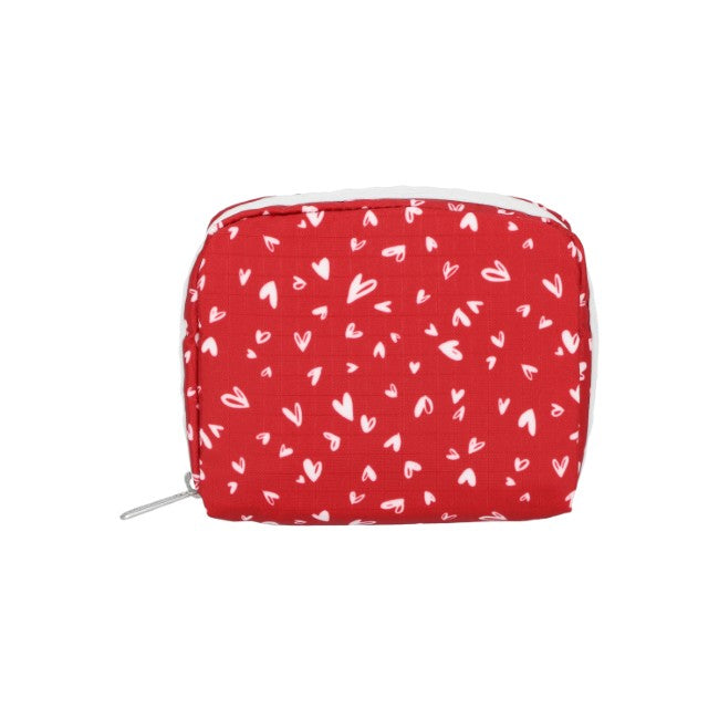 LeSportsac Unisex Pouch Square Cosmetic In Red Mini Hearts Wh