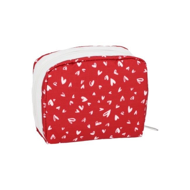 LeSportsac Unisex Pouch Square Cosmetic In Red Mini Hearts Wh