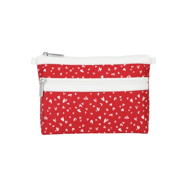 LeSportsac Unisex Pouch Cosmetic Clutch In Red Mini Hearts Wh