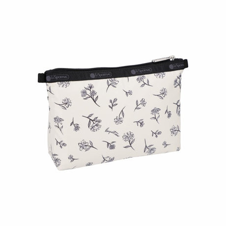 LeSportsac Unisex Pouch Cosmetic Clutch In Ink Sketched Floral Ivory